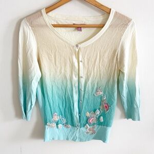 Vintage Y2K Moiselle ombré floral oblique 3/4 knit cardigan size 3/small